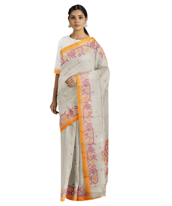 Tantuja beige handwoven tangail cotton sari