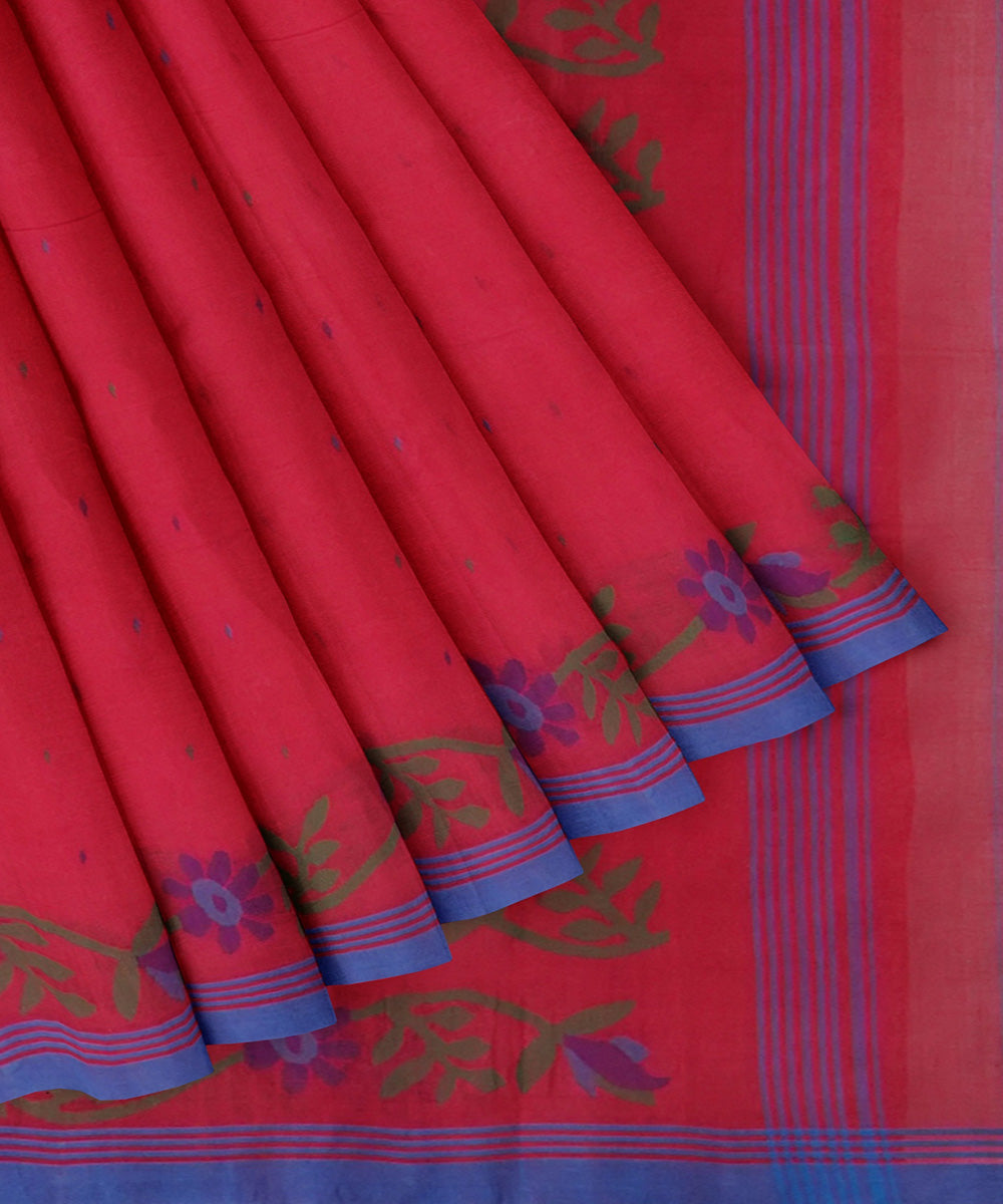 Tantuja pink blue handwoven tangail cotton saree