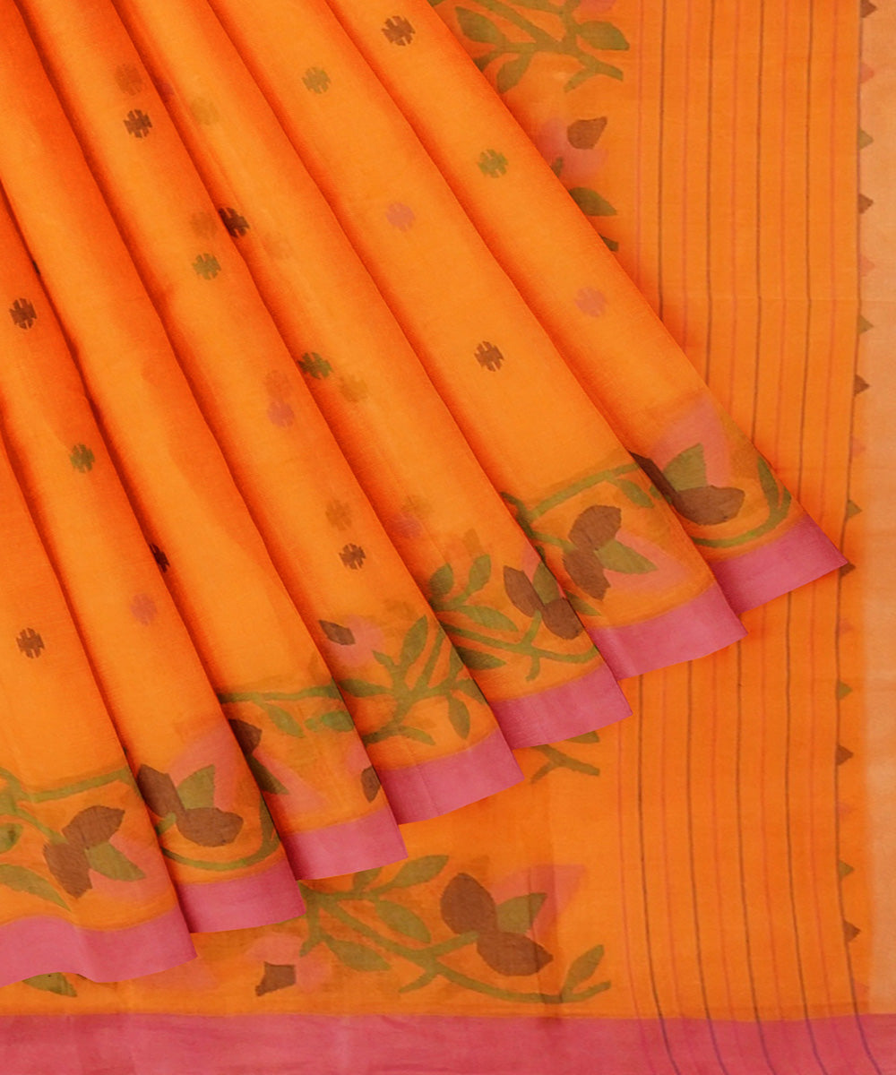 Tantuja orange handwoven tangail cotton sari
