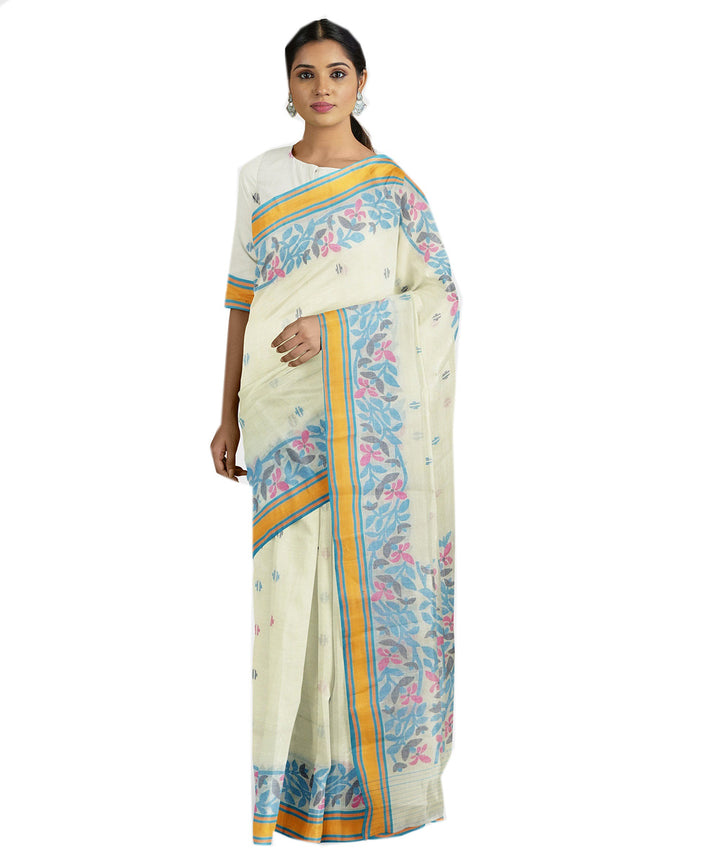 Tantuja off white handwoven tangail cotton sari
