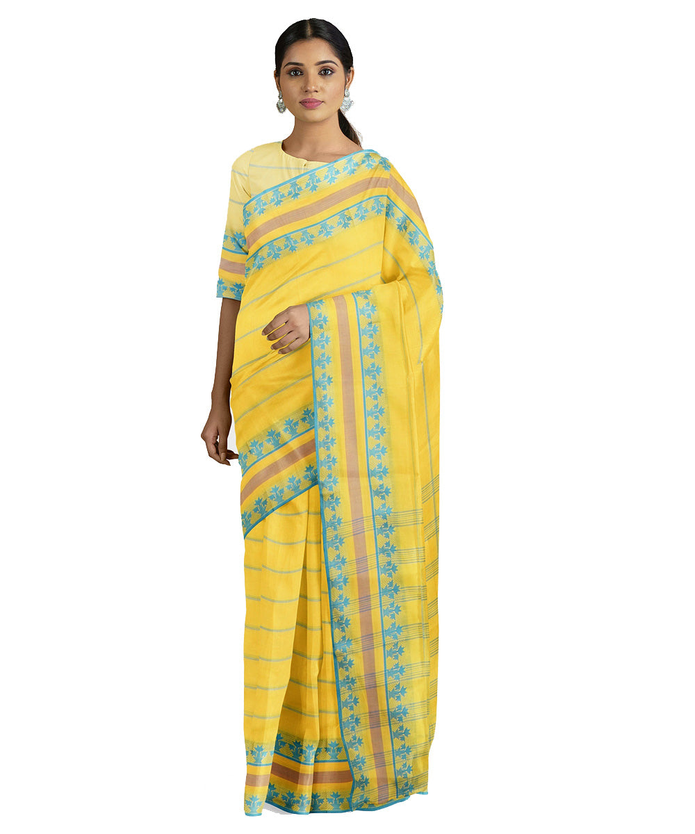 Tantuja lemon yellow handwoven tangail cotton sari