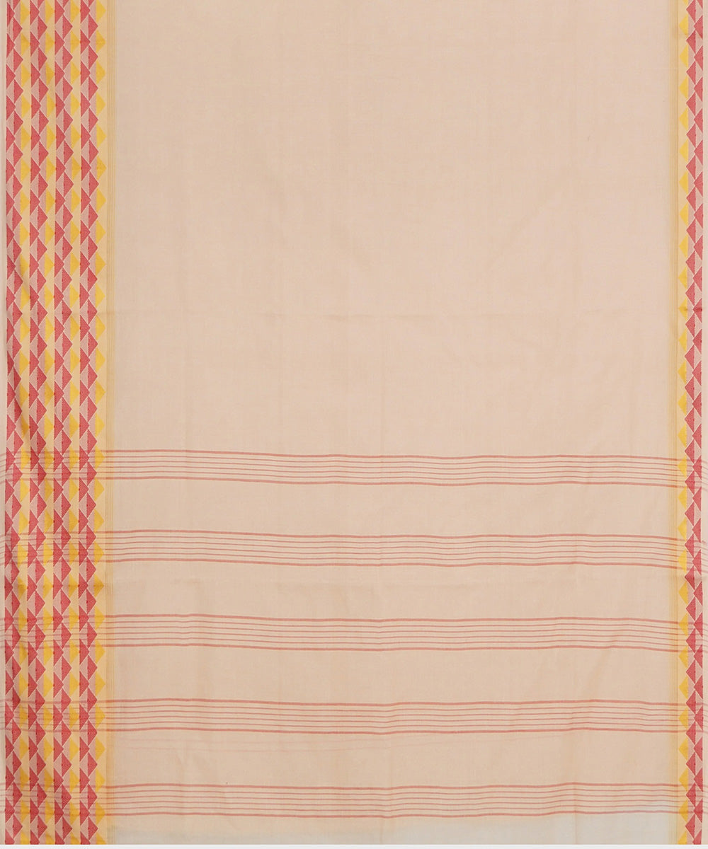 Tantuja beige orange handwoven tangail cotton sari