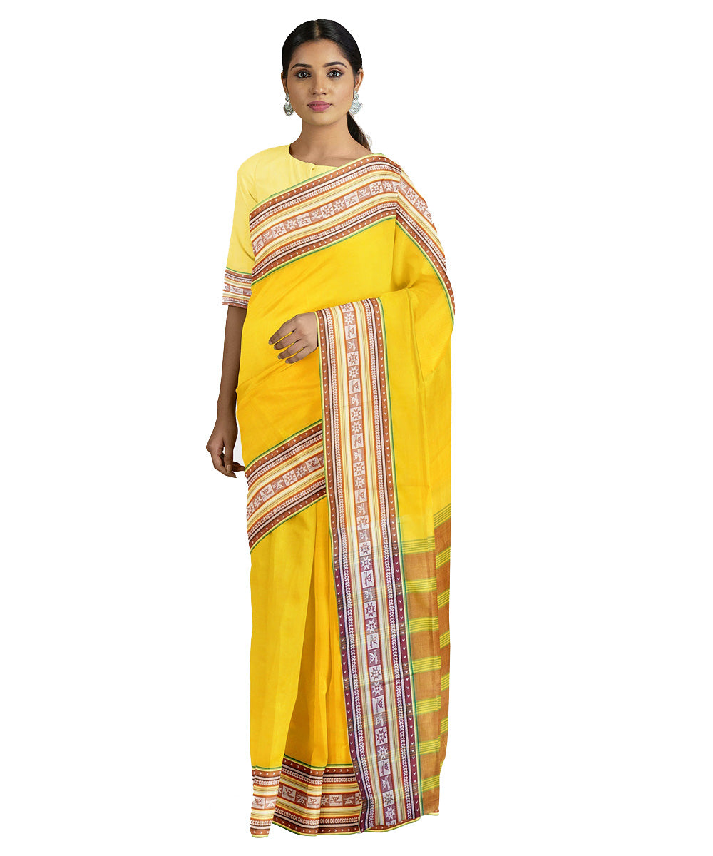 Tantuja sun yellow handwoven shantipuri cotton sari