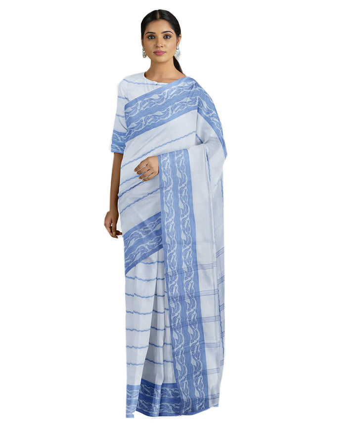 Tantuja powder blue handwoven shantipuri cotton sari