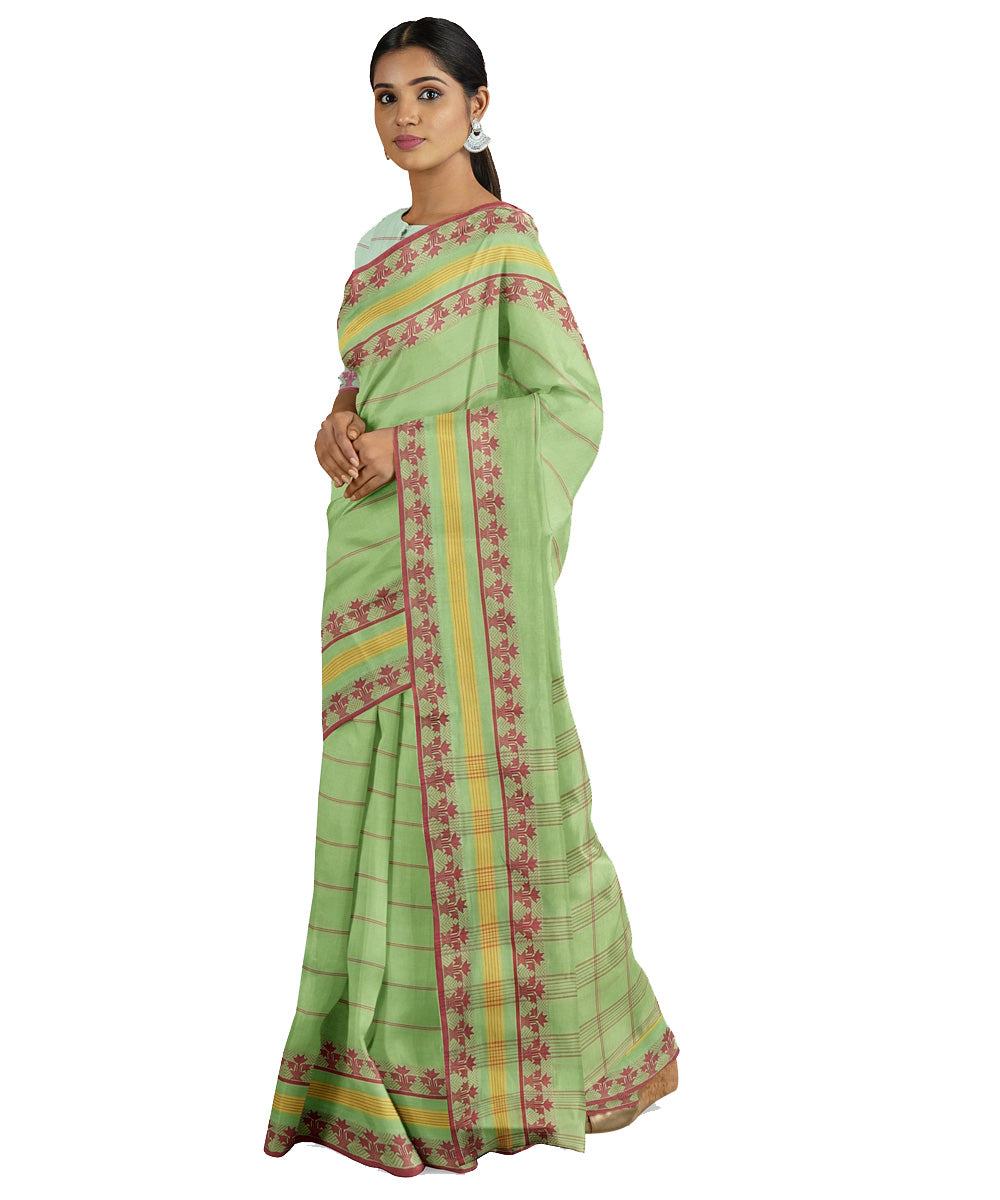 Tantuja light green handloom shantipuri cotton sari