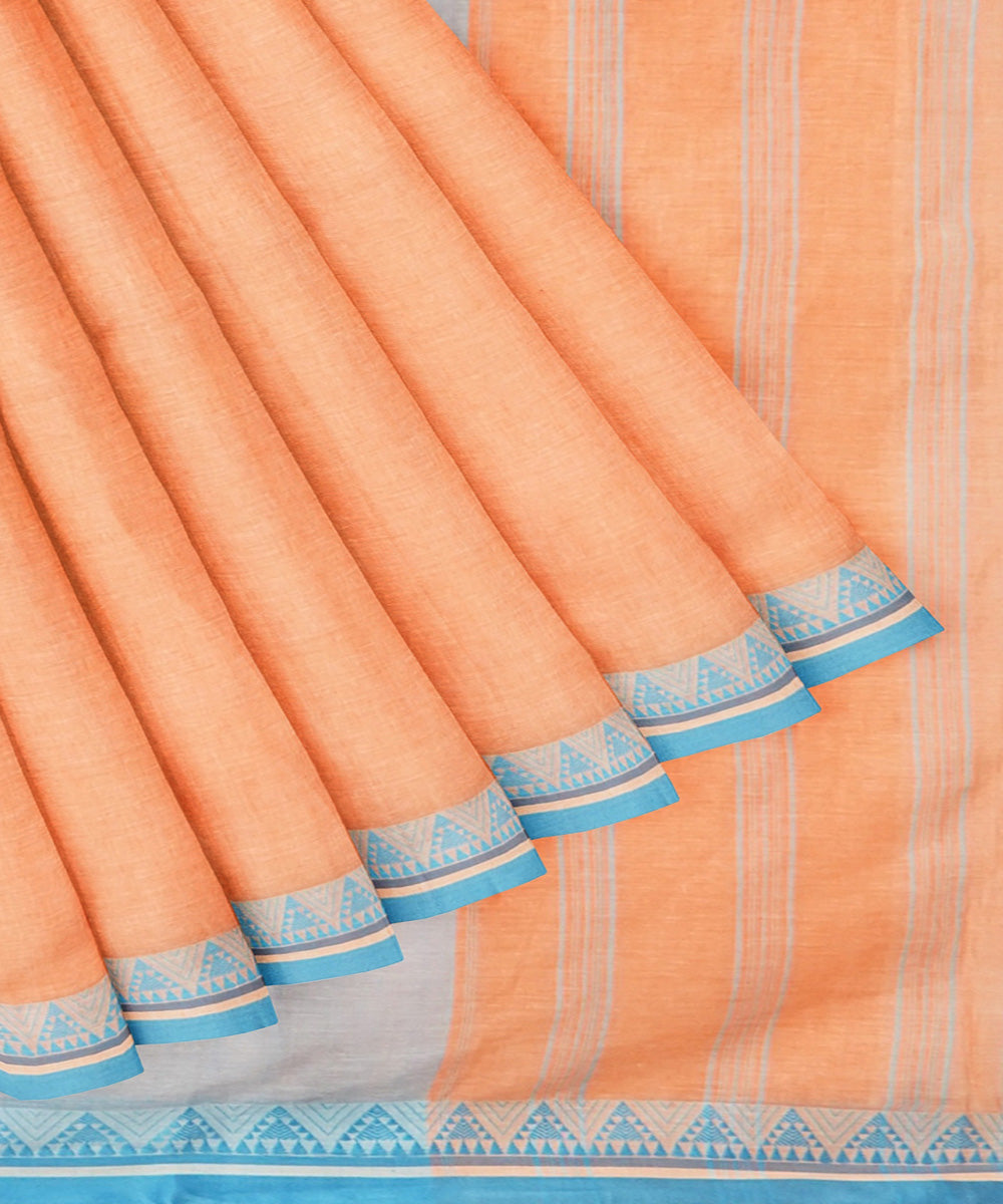 Tantuja light orange blue handwoven shantipuri cotton sari