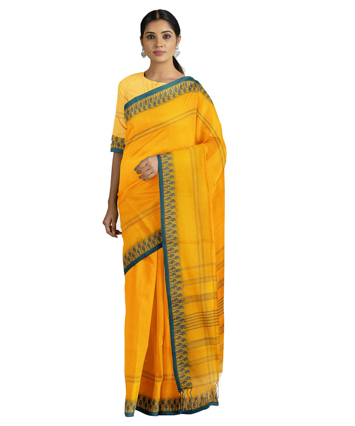 Tantuja turmeric yellow handwoven shantipuri cotton sari
