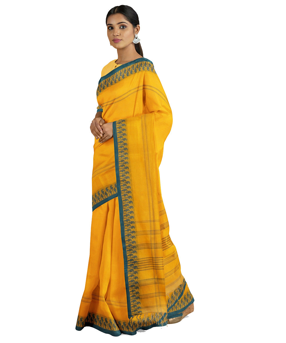 Tantuja turmeric yellow handwoven shantipuri cotton sari