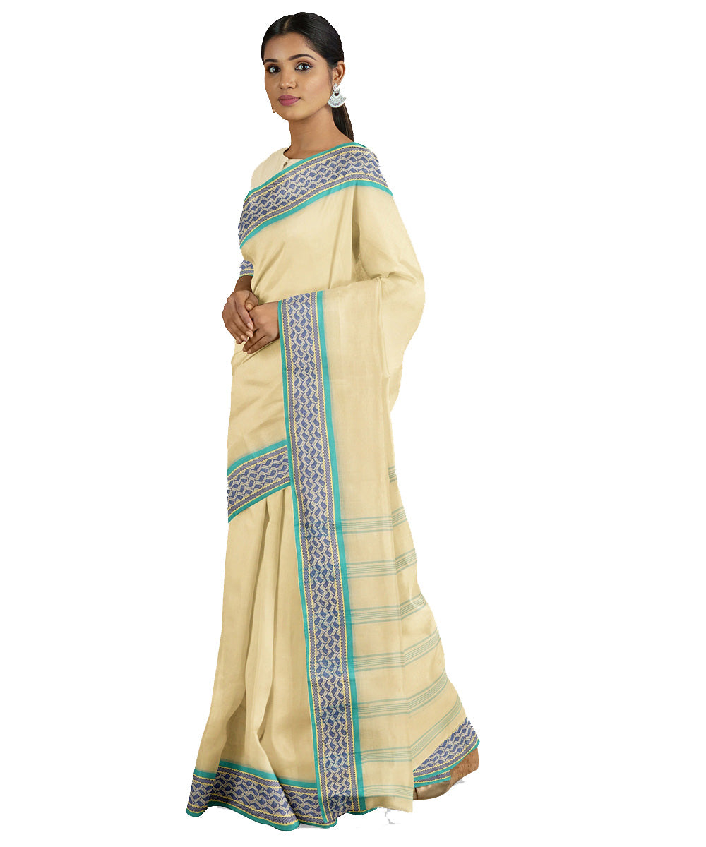 Tantuja cream handwoven shantipuri cotton sari