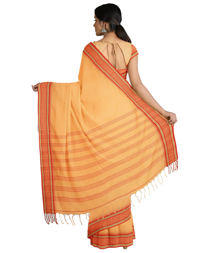 Tantuja orange red handwoven shantipuri cotton sari