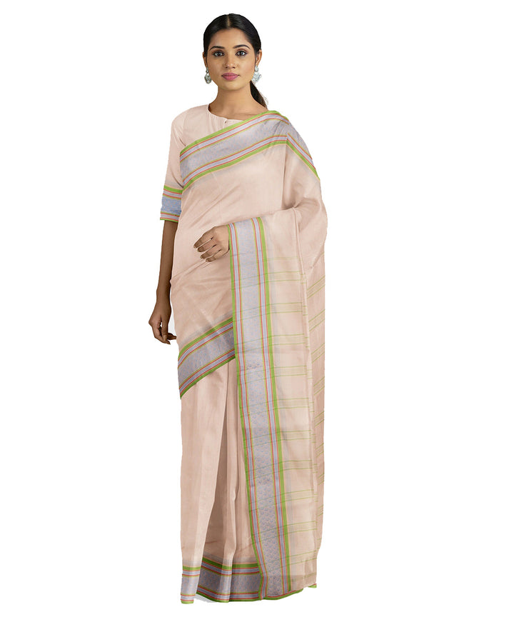 Tantuja light cream handwoven shantipuri cotton sari