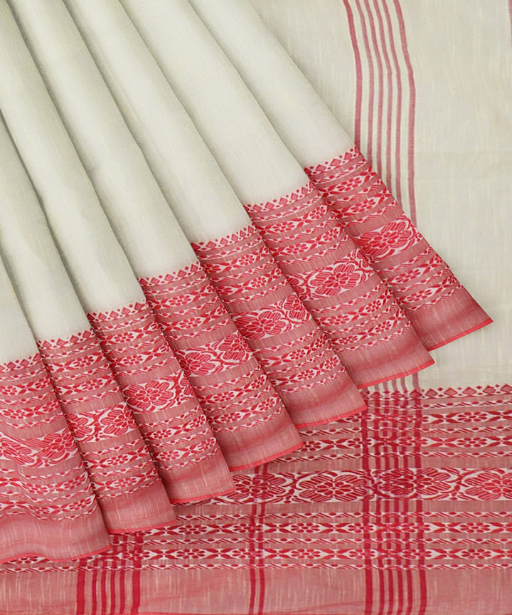 Tantuja white red handloom shantipuri cotton sari