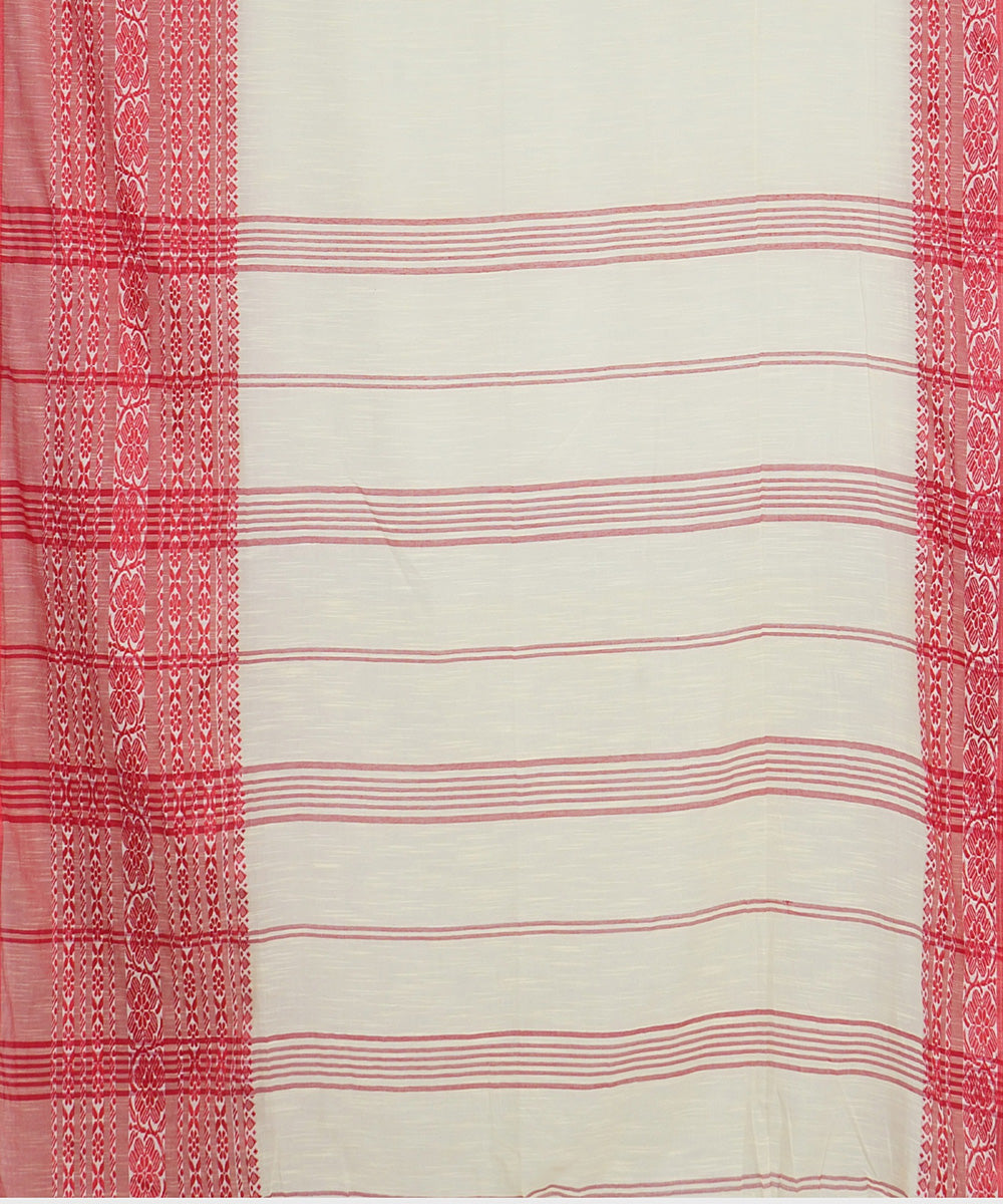 Tantuja white red handloom shantipuri cotton sari