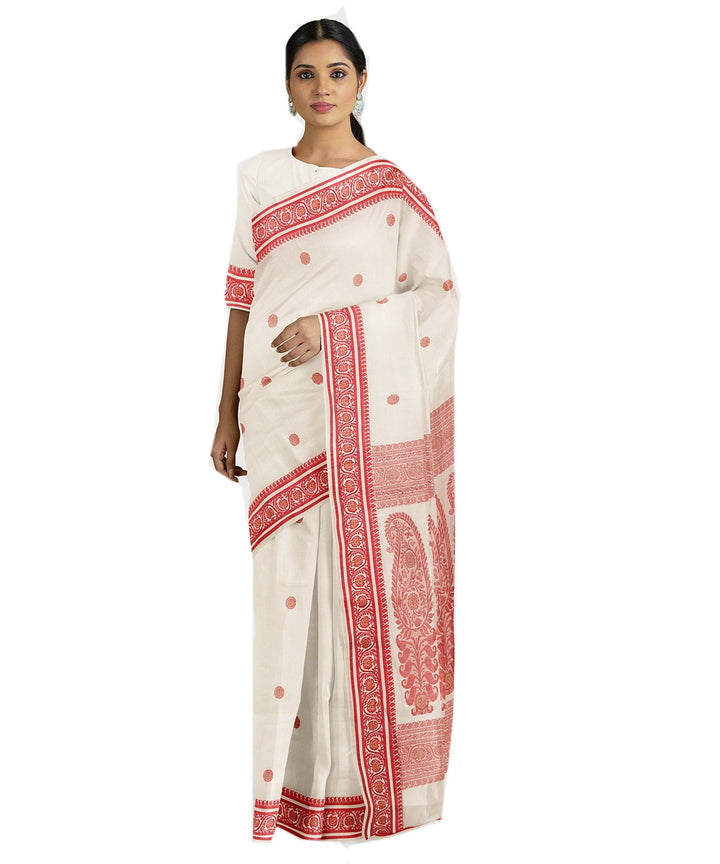 Tantuja white red handwoven tangail cotton sari
