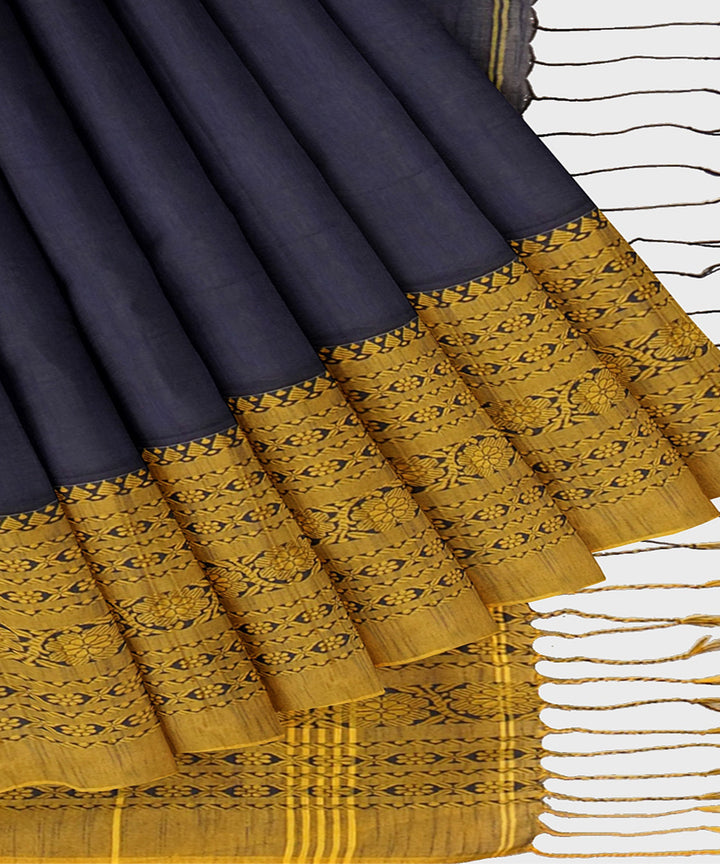Tantuja blue yellow handwoven shantipuri cotton sari