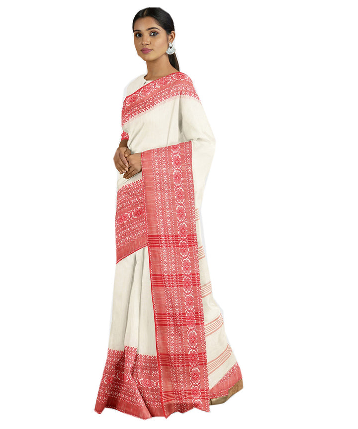 Tantuja white red handwoven shantipuri cotton sari