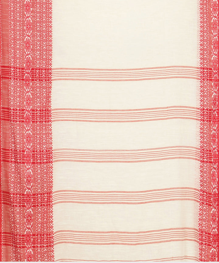 Tantuja white red handwoven shantipuri cotton sari