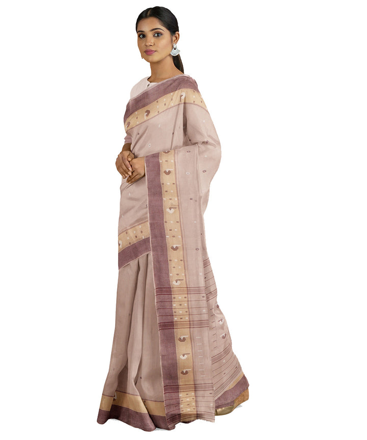 Tantuja pastel brown handwoven shantipuri cotton sari