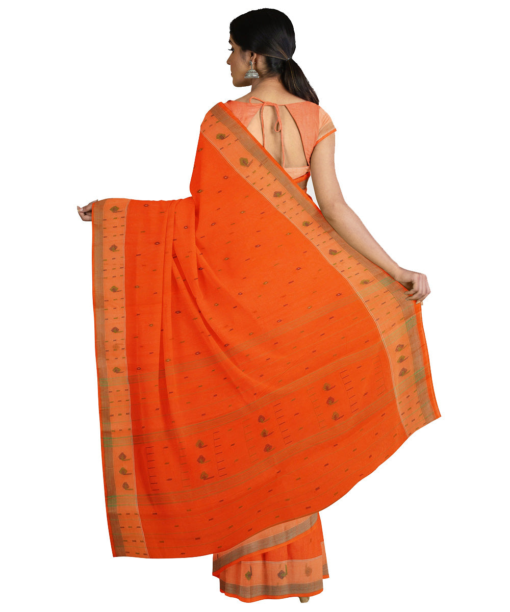 Tantuja orange handwoven shantipuri cotton sari