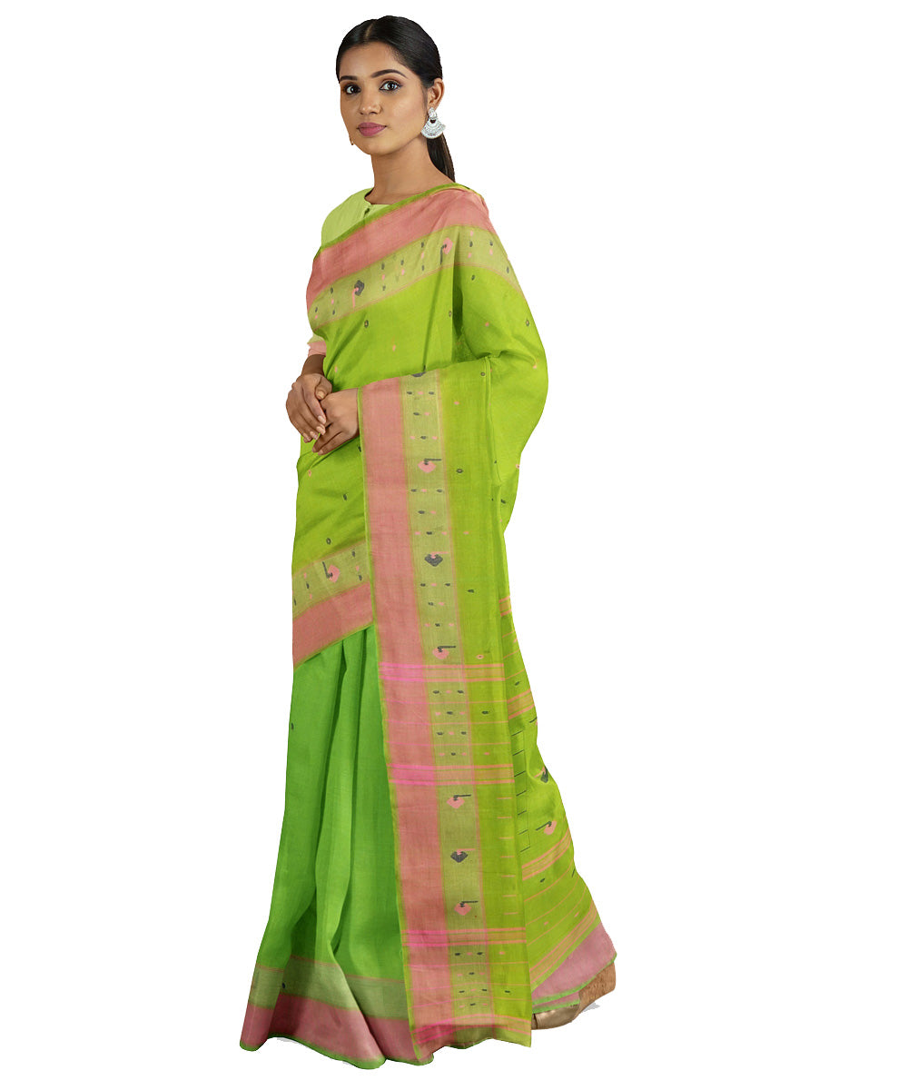 Tantuja light green handwoven shantipuri cotton sari