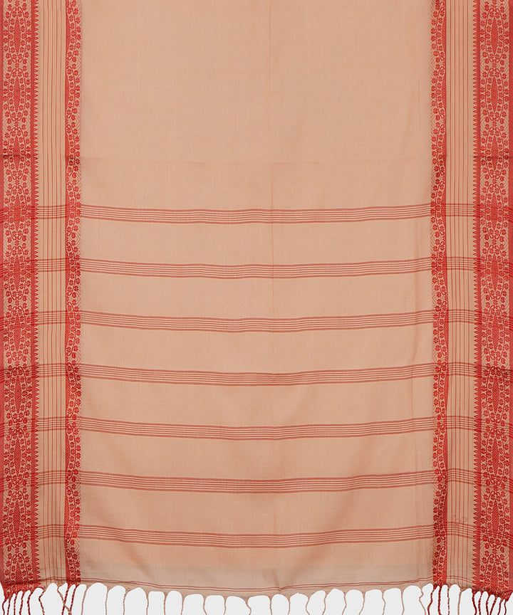 Tantuja light brown red handwoven shantipuri cotton sari