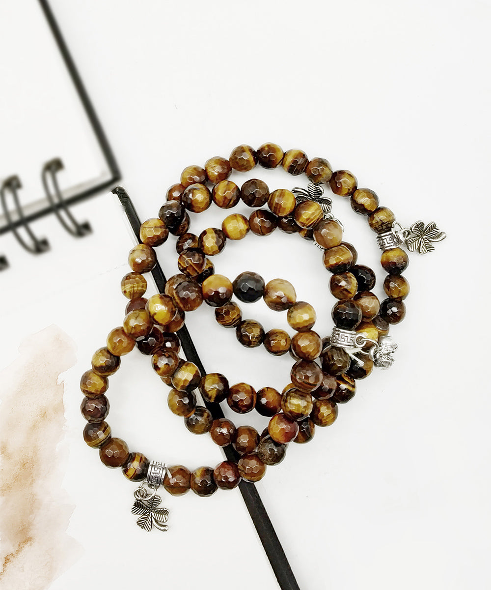 Brown handcrafted tiger gemstone bracelet set of 4