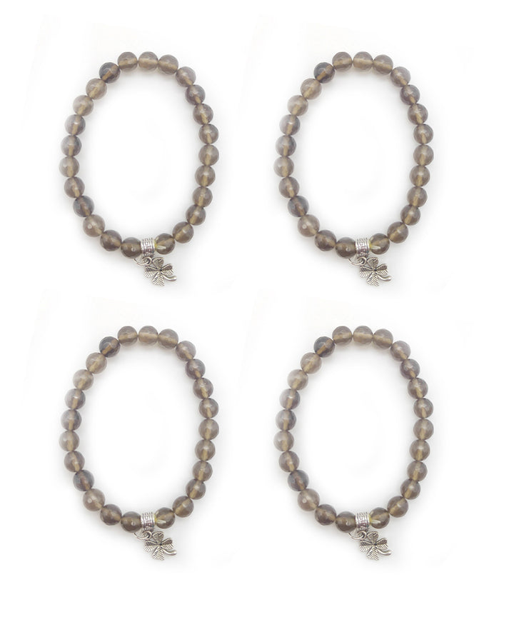 Brown hand crafted quartz peace gemstone bracelet set of 4