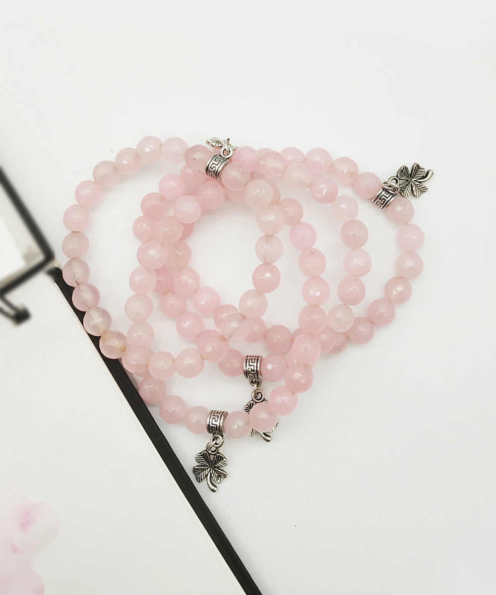 Peach handcrafted quartz gemstone bracelet set of 4