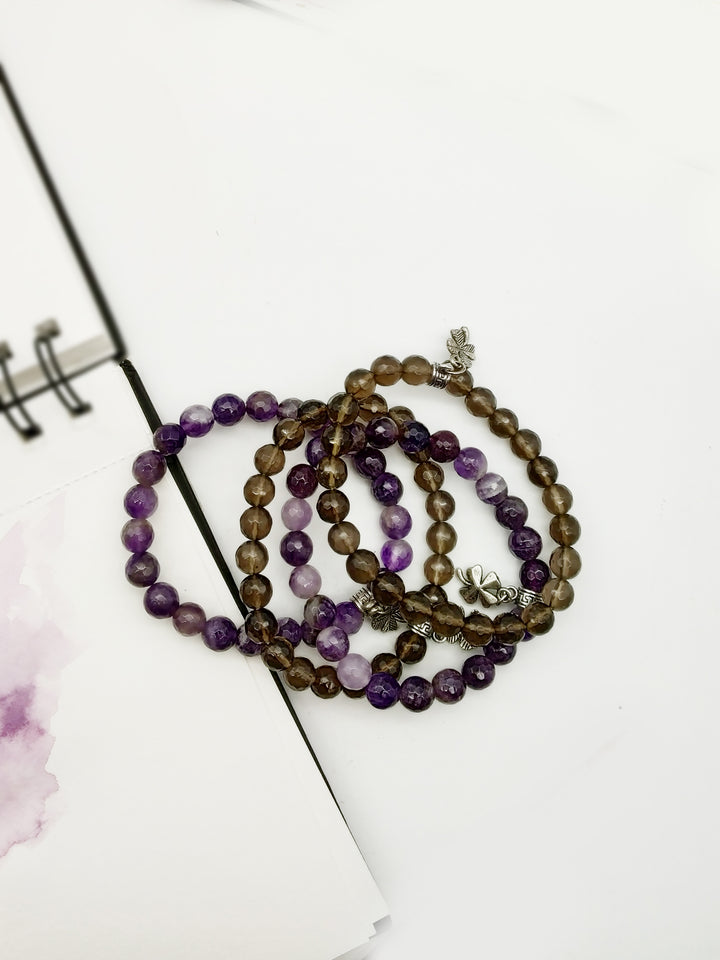 Multicolor handcrafted smoky quartz gemstone bracelet set of 4