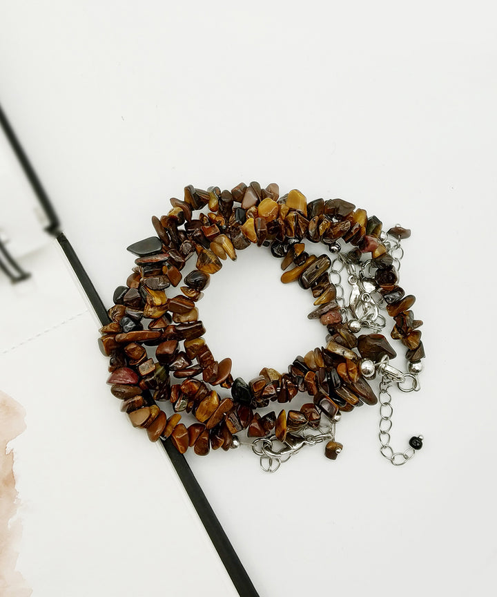 Brown handcrafted tiger eye gemstone adjustable bracelet set of 4