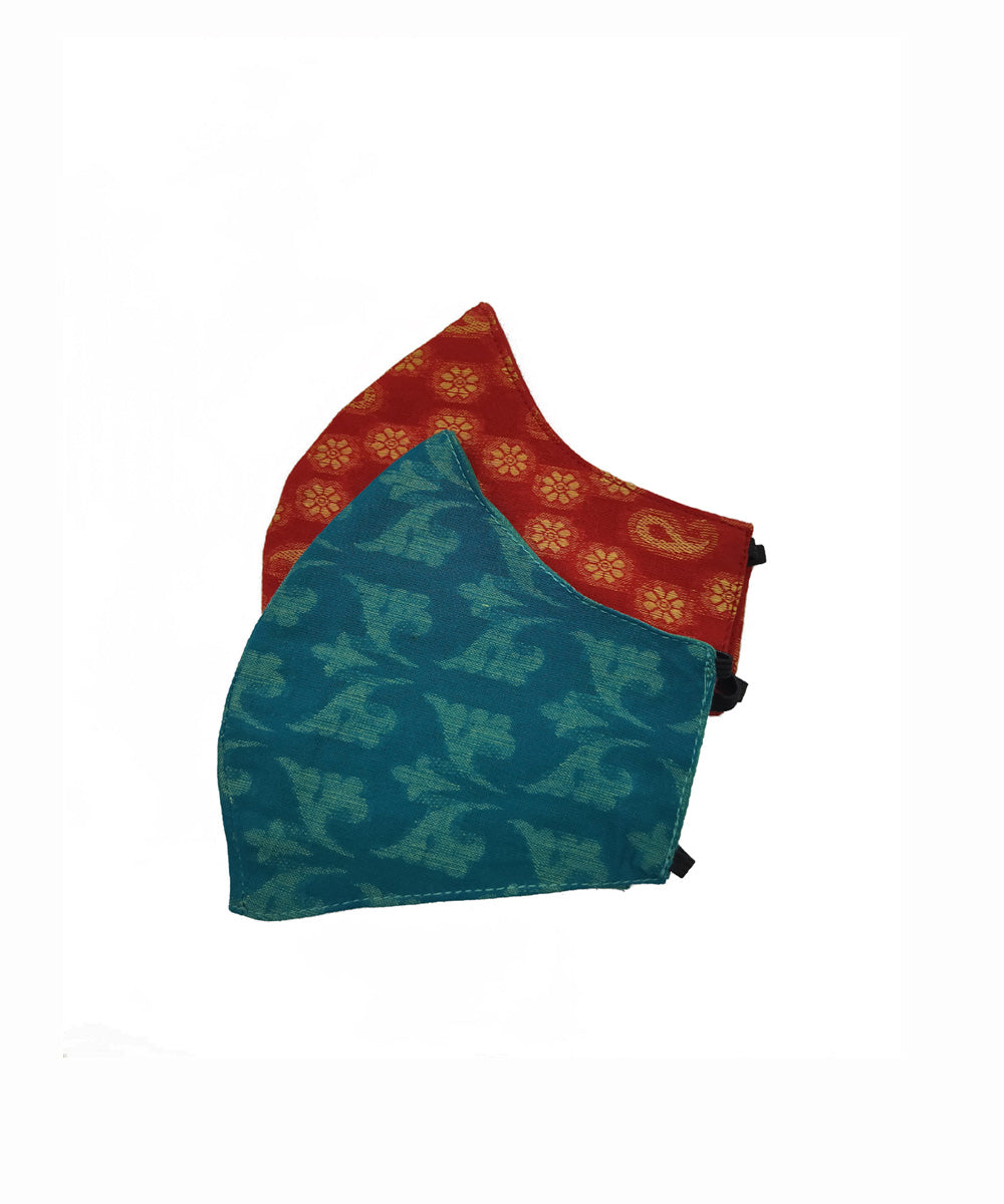 Multi colour brocade cotton 3 layer face mask set of 2