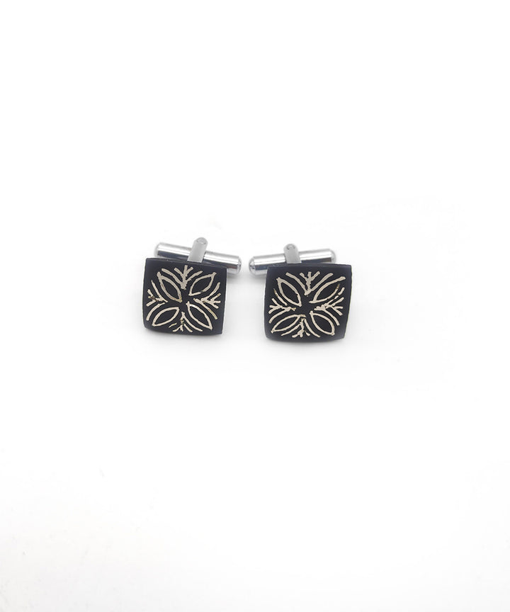 Handmade bidri pure silver inlay square cufflinks