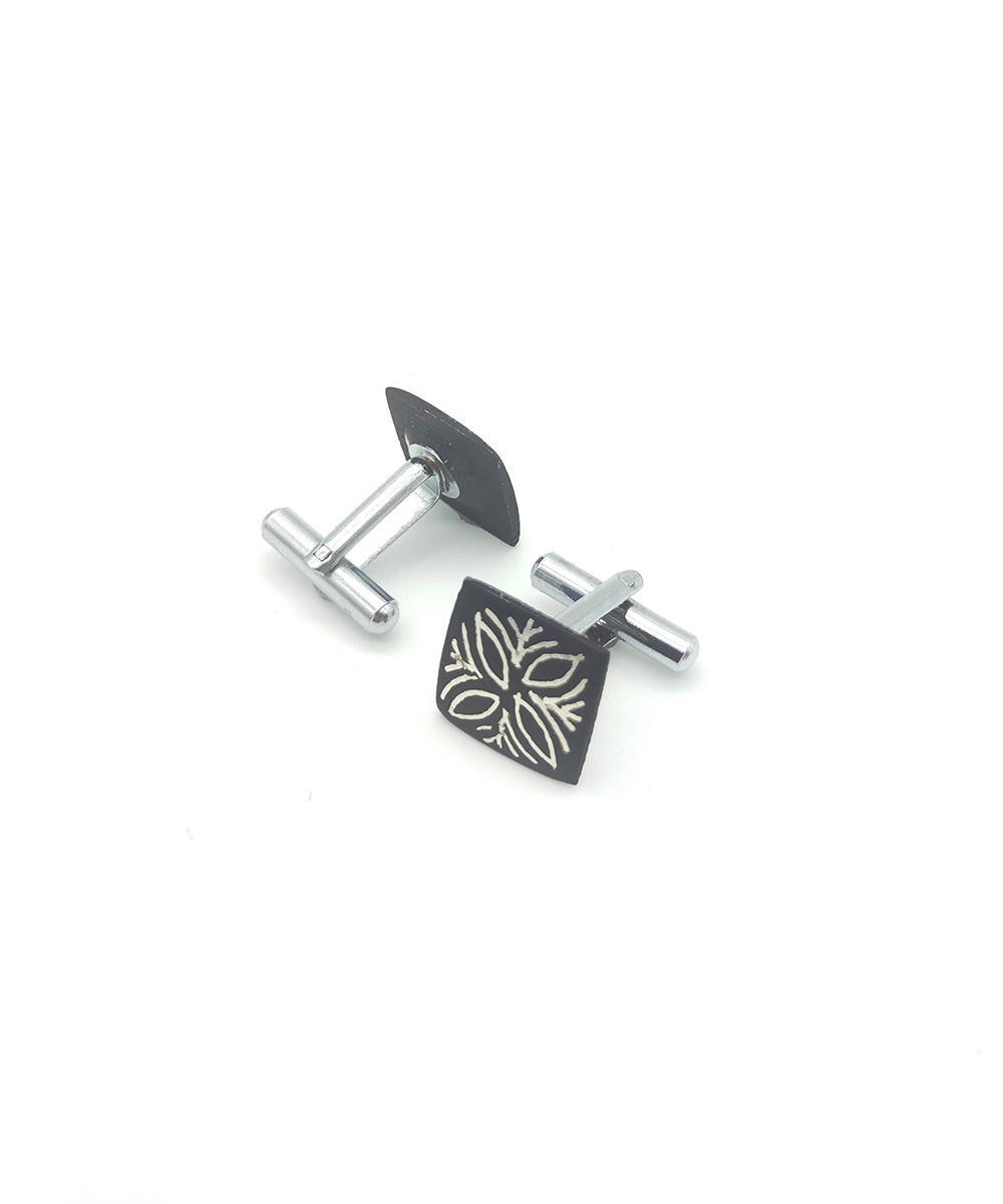 Handmade bidri pure silver inlay square cufflinks