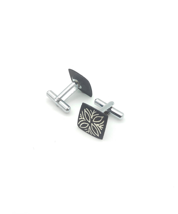 Handmade bidri pure silver inlay square cufflinks