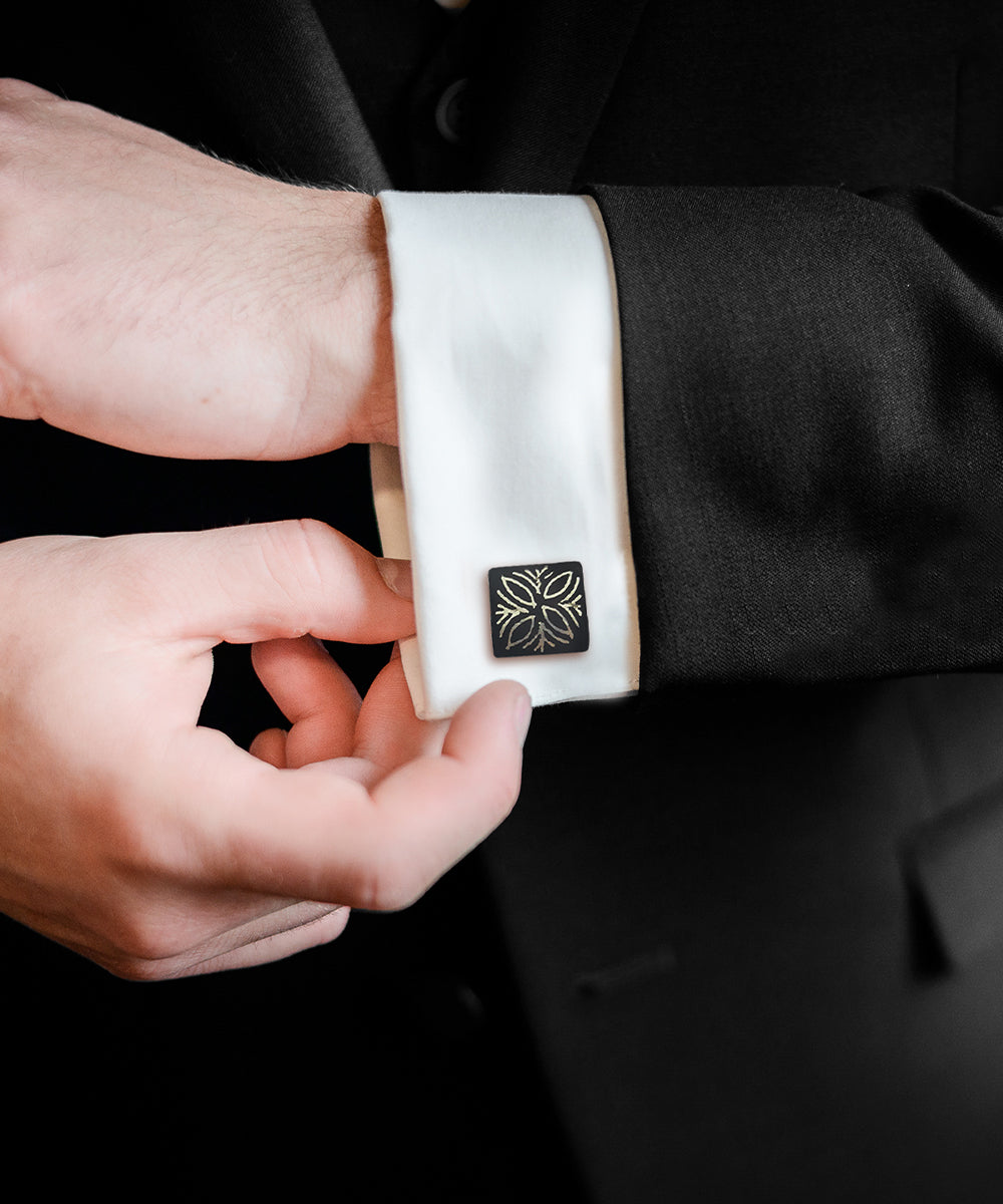 Handmade bidri pure silver inlay square cufflinks