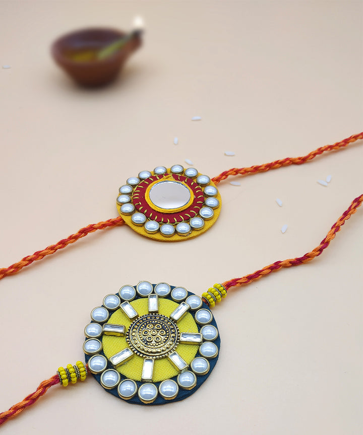 Handmade kundan fabric rakhi set of 2