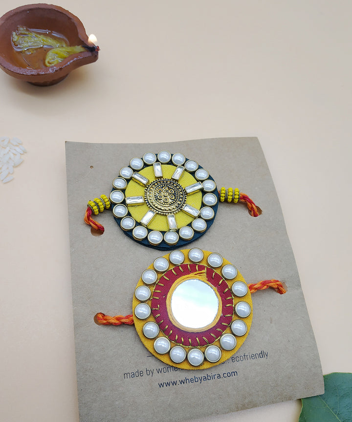Handmade kundan fabric rakhi set of 2