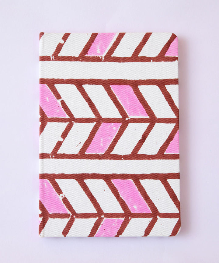 Pink white hand block print diary