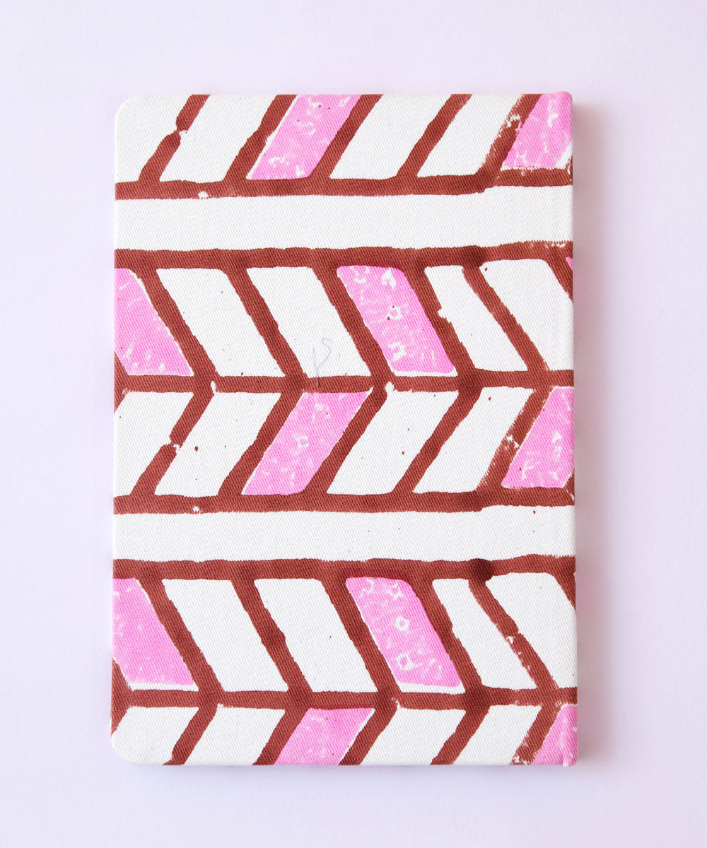 Pink white hand block print diary