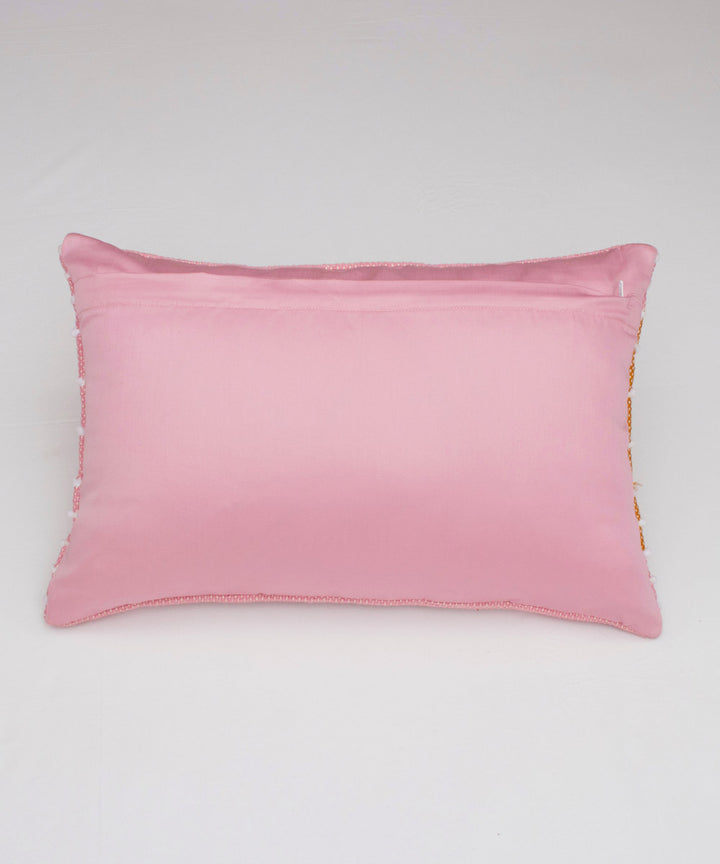 Pink mustard yarn dyed handwoven cotton rectangle cushion cover