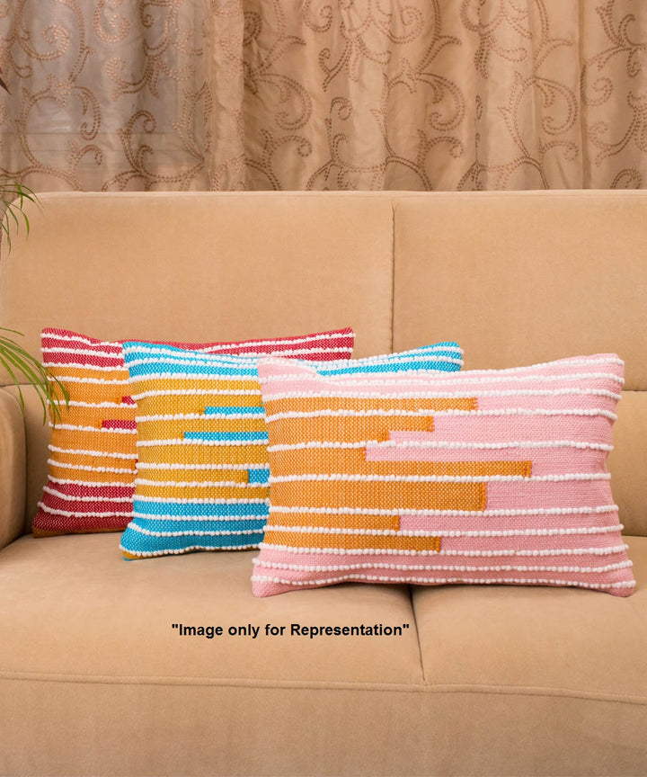 Pink mustard yarn dyed handwoven cotton rectangle cushion cover