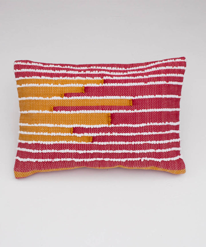 Red yellow yarn dyed handwoven cotton rectangle cushion cover