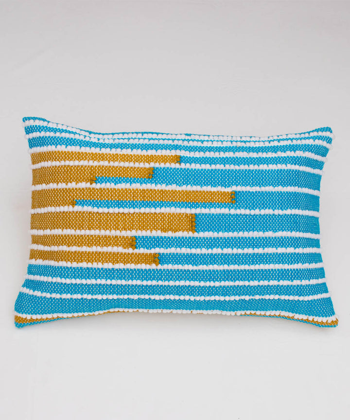 Blue yellow yarn dyed handwoven cotton rectangle cushion cover