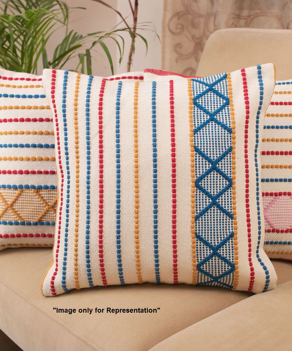Multi color yarn dyed handwoven cotton cushion cover