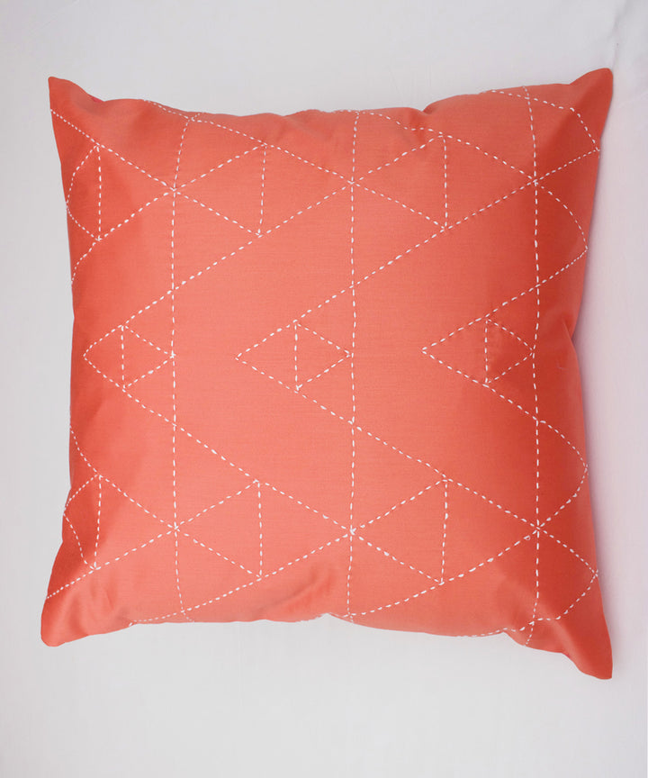 Coral orange cotton hand embroidery cushion cover