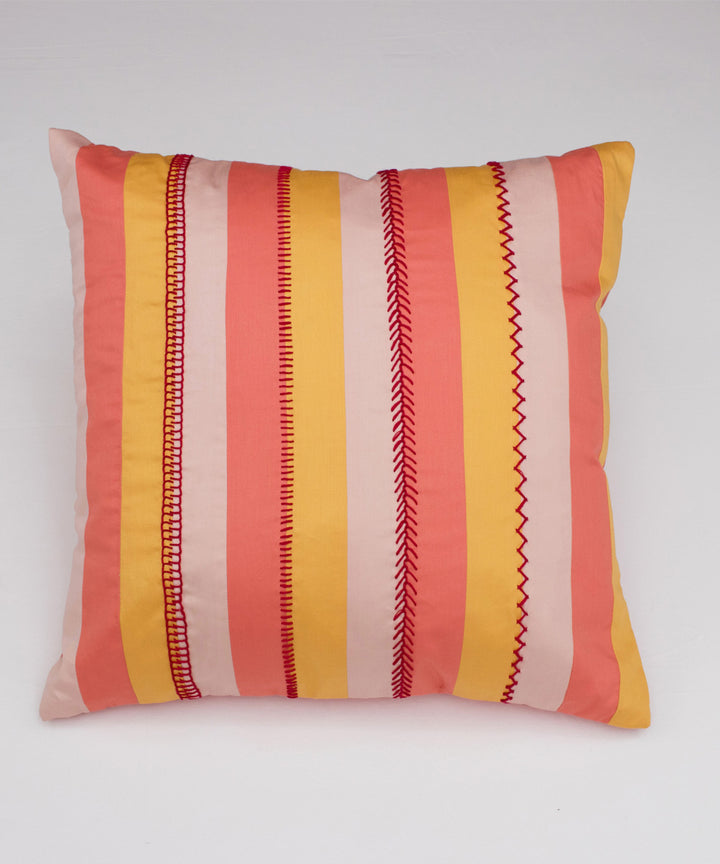 Multicolor stripe cotton hand embroidery cushion cover