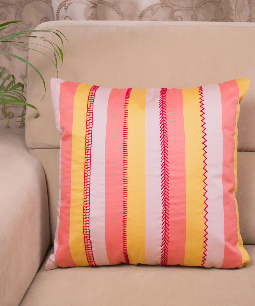 Multicolor stripe cotton hand embroidery cushion cover