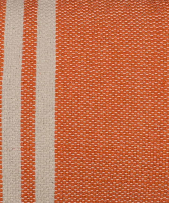 Orange white stripes handwoven cotton rectangle cushion cover