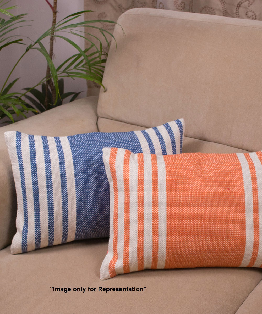 Orange white stripes handwoven cotton rectangle cushion cover