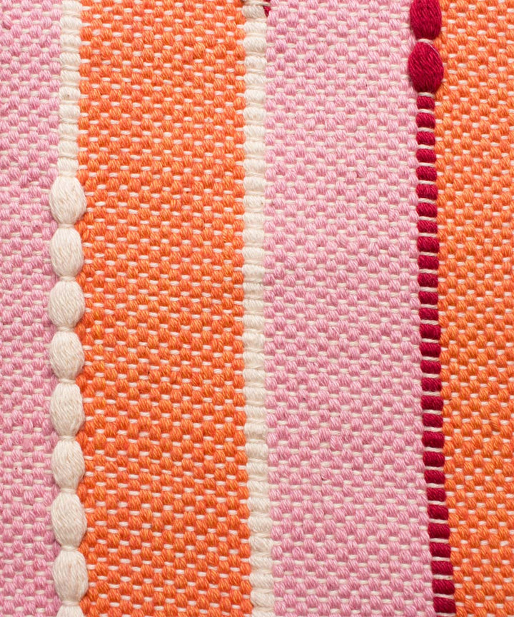 Orange pink textured stripe handloom cotton rectangle cushion cover